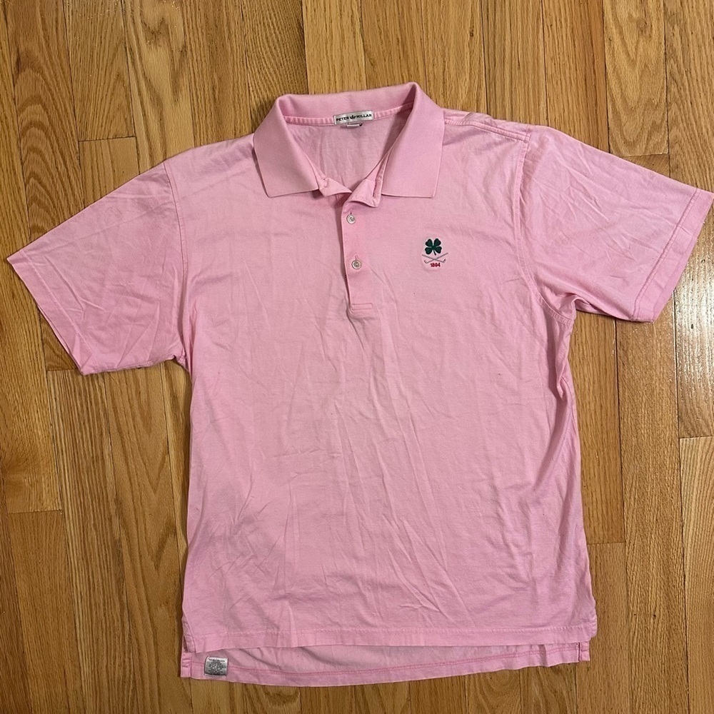 Peter Millar Cotton Polo Shirt Pink Golf Clover 1894 Embroidery sz L